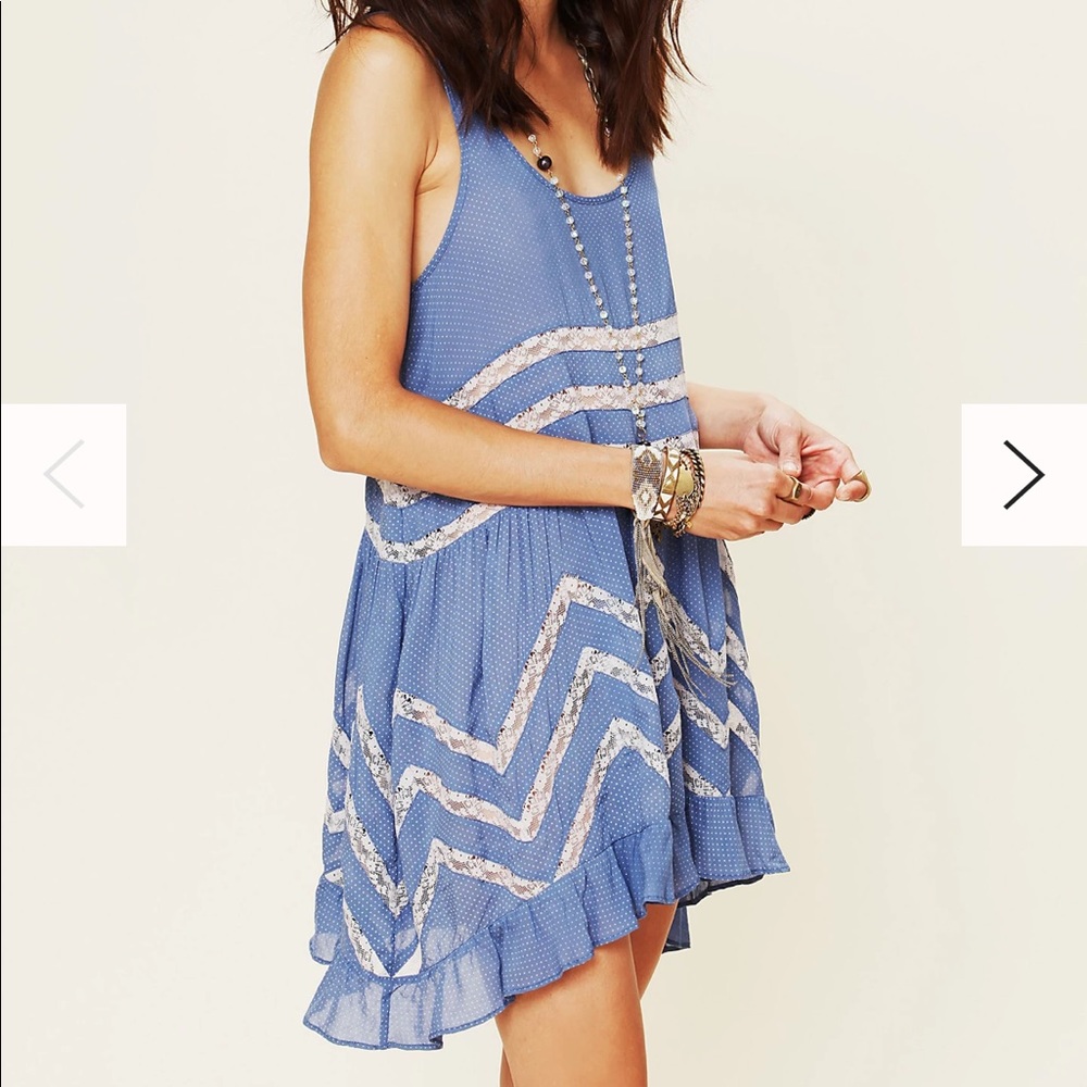 Free People Voile and Lace Trapeze Dress in Blue + white slip - XS